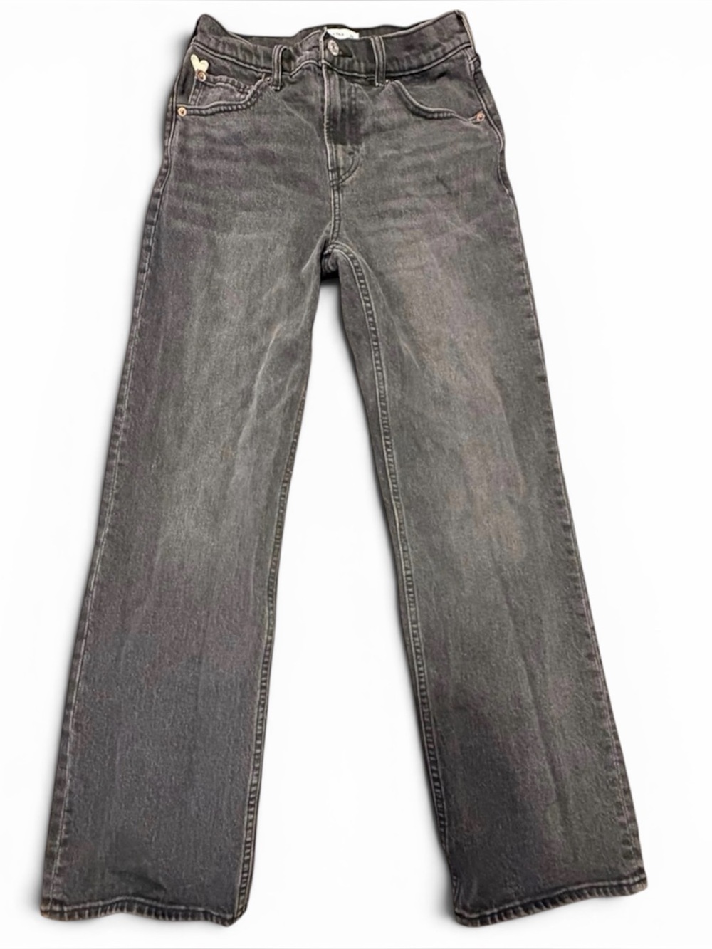 Abercrombie & Fitch High Rise 90’s Relaxed Jeans 26 Short, Black W/ White Heart